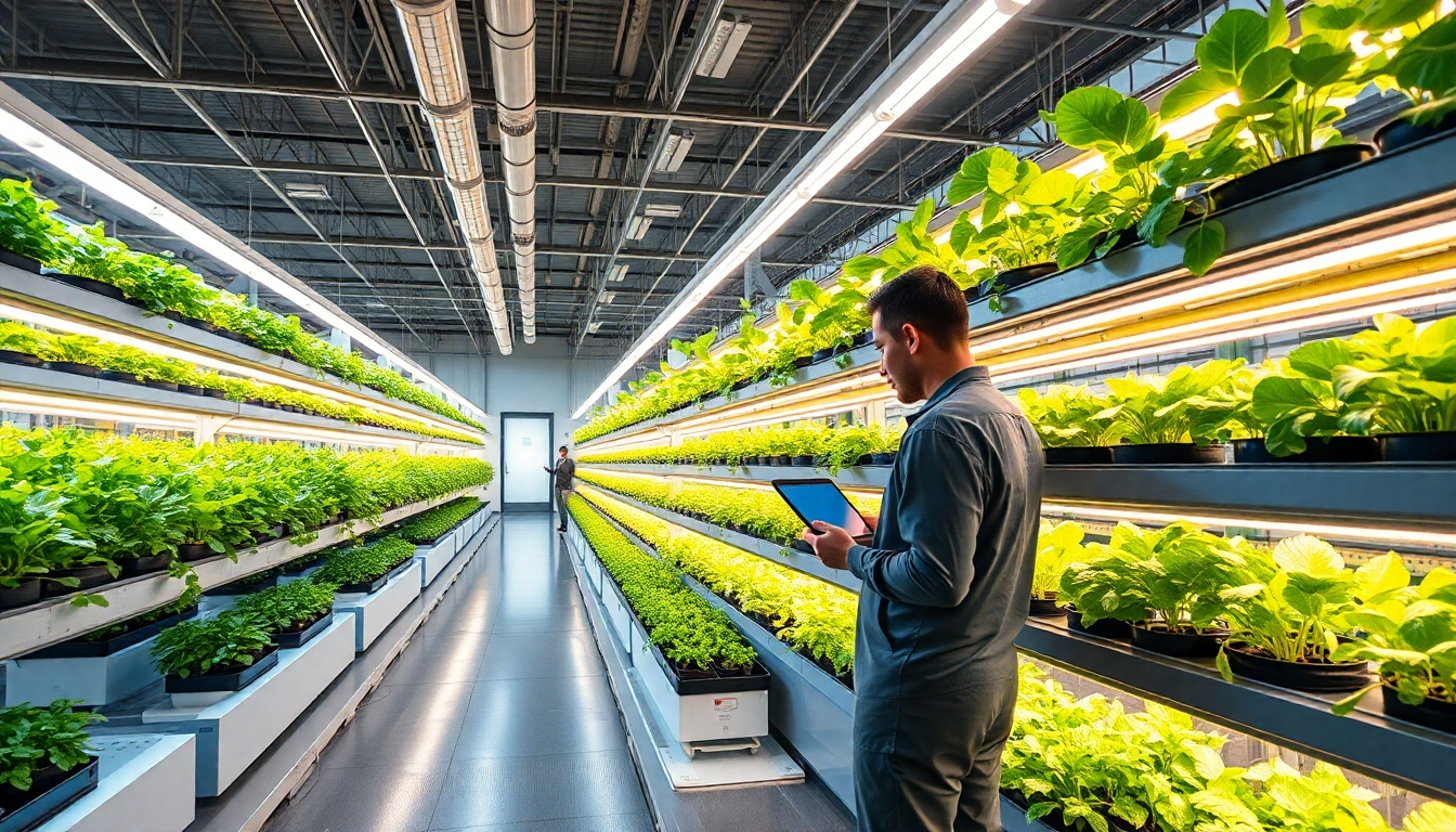 最新の垂直農場施設：LED照明による多段栽培システム