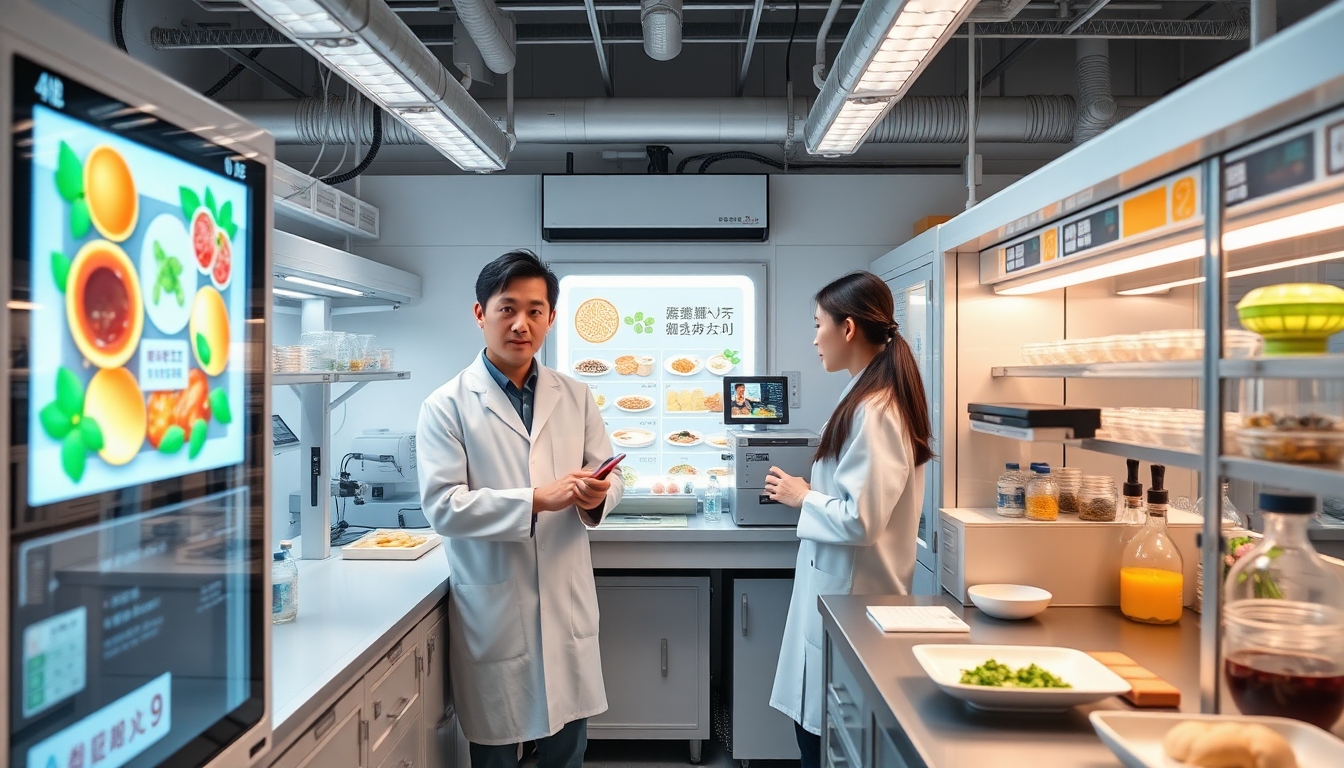 パーソナライズフード：グリーンスムージーと栄養データが表示されたモダンなキッチン